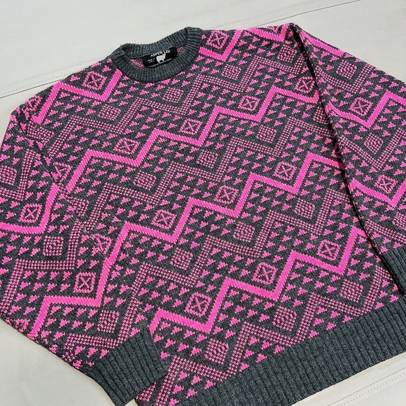 VTG Aspen Lid Sweater Men M Pink Sweater USA funky tribal Wool Southwestern-3597 - Picture 2 of 10